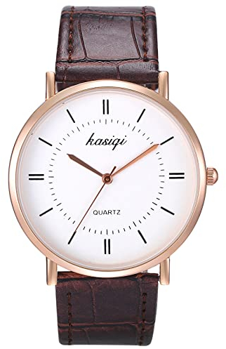 JewelryWe Herrenuhr Analog Quarz Partner Freundschafts Armbanduhr Klassische Einfache Leder Armband Uhr für Herren Männer Braun