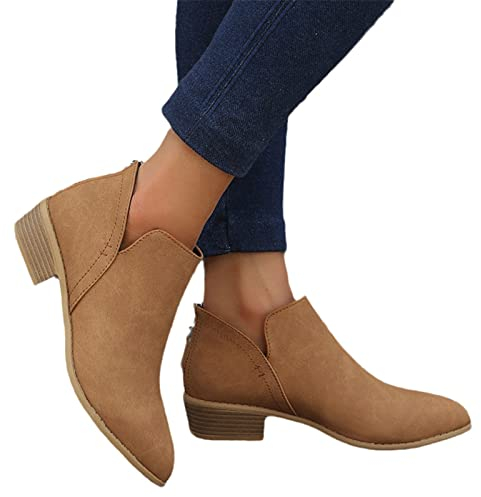 MIYYO Elegant Stiefeletten Damen Chelsea Ankle Boots Mit Blockabsatz Biker Booties Mit Reißverschluss Frauen Herbst Winter Knöchel Schuhe Freizeit Kurz Stiefel Für Party (Color : Brown, Size : 39 EU)