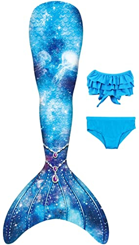 NAITOKE Meerjungfrauenschwanz mit Bikini für Mädchen,3pcohne Monoflosse,XSXSR,150