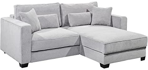 Home4You Ecksofa - Silbergrau - Breitcordstoff - Schlaffunktion - mit Kissen