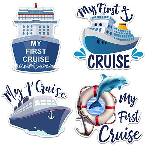 Hoteam 4 Pcs My First Cruise Door Decorations Magnetic Large My 1st Cruise Door Magnets Decor Funny Waterproof Anchor Life Preserver Ring Nautical Magnets for Carnival Cabin Stateroom Fridge Car