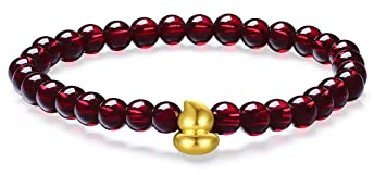 ZHOU LIU FU 24K Gold Armband für Frauen, echtgold 999 Schmuck Kürbis -Granat Perlen -Armband für Männer Teen Girls Mama Geschenk