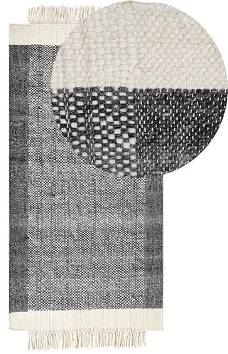 Beliani Teppich Wolle/Baumwolle schwarz 80 x 150 cm Streifen Fransen weiß Atlanti