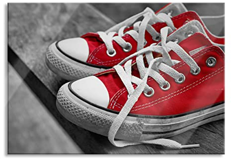 Pixxprint Glasbild, Wandbild aus Echtglas, Coole Rote Schuhe, 80x60 cm, inkl. Aufhängung und Abstandshalter