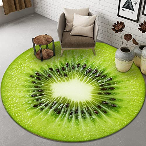 Highdi Teppich Rund Modern rutschfest Waschbar Schlafzimmer Teppiche, Innenbereich Frucht Muster Polyester Runder Teppich fürs Wohnzimmer Kinderzimmer Büro (140cm,Kiwi)