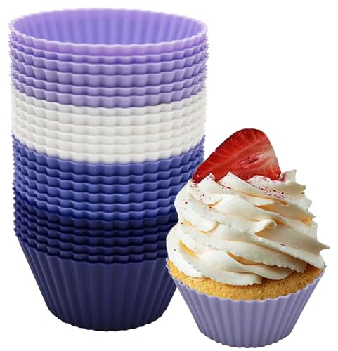Mlying 24 Stück Silikonform für Muffins Cupcake,Silikon Muffinförmchen – Backformen aus BPA-freiem Wiederverwendbare, antihaftbeschichtete Cupcakeförmchen für Kuchen (24pcs-lila)