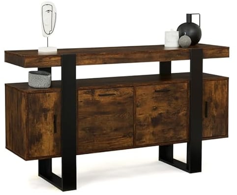 IDMarket - Buffet 140 cm Phoenix 4 Portes Bois Effet Vieilli et Noir