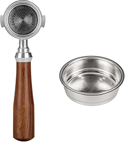 Karlak Porte-filtre à café sans fond de 51 mm sans fond compatible avec DeLonghi Espresso Machine 311GR-310GR/ECO310 Manche en palissandre (panier de filtre inclus)