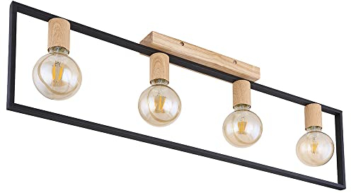 Globo Deckenlampe Deckenleuchte Wohnzimmerleuchte Küchenlampe, Metall schwarz Holz braun, 4 Flammig, E27, L 90 cm