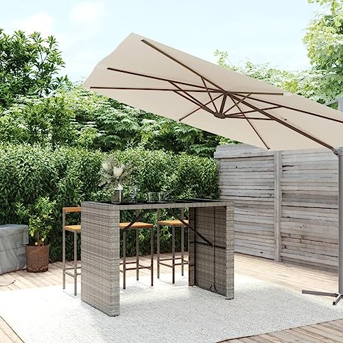 FIRBNUS Bartisch mit grauer Glasplatte, 145 x 80 x 110 cm, Polyrattan, Gartentisch, Rattan, Glastisch, Bistrotisch, quadratisch, Bistrotisch, Rattantisch, Bartisch, Beistelltisch