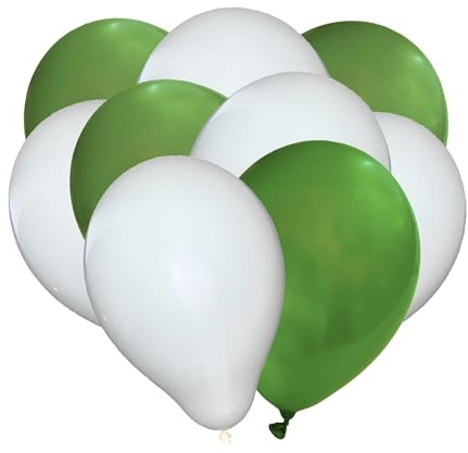 50 Luftballons - 27cm - Grün - Weiß - Naturlatex Luftballons für Geburtstage, Kindergeburtstage, Partys, Hochzeiten und Feste, Luft & Helium geeignet, EU Herstellung