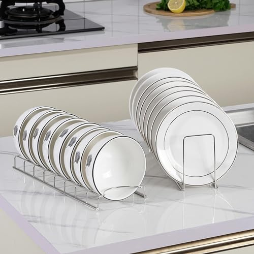 Cange 2 Pack Teller Storage Rack, Teller Organizer für Küchenschrank, Edelstahl Kleine Schüssel Drainer Kitchen Schrank Organizer, für Topf Deckel, Teller, Schneidebretter, Bakeware