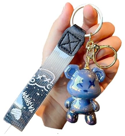 ZOIKOM Cartoon Anime Doll Cool Gradient Bear Keychain Cute Bag Pendentif Personnalité Car Accessories Creative Petit Cadeau, gris, taille unique (bear-black)