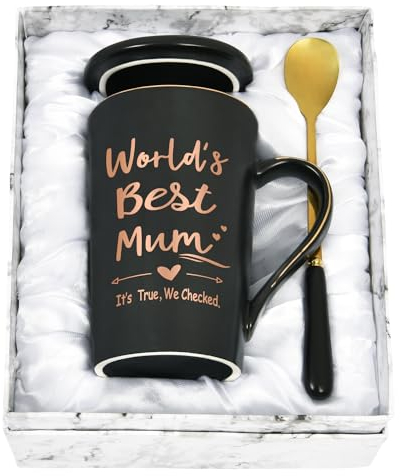 Joymaking World's Best Mum Coffee Mug, 14Oz Black Marble Ceramic Coffee Cup for Mum, Mum's Birthday, Mothers Day, Christmas Gifts from Daughter Son