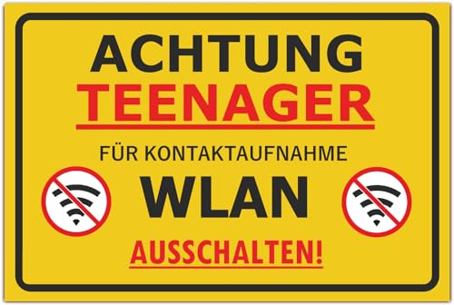 Vorsicht Teenager Schild (30 x 20 cm 3mm) - Lustiges Geschenk für Teenager zur Jugendweihe oder zum Geburtstag -Türschild als Teenager Zimmer Deko - Für Jungen und Mädchen