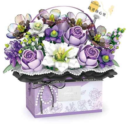 RSDHFLY Roses Bonsai Kit,Flower Building Block DIY Bouquet Set,Handheld Gift Box, for Adults and Kids (Purple)