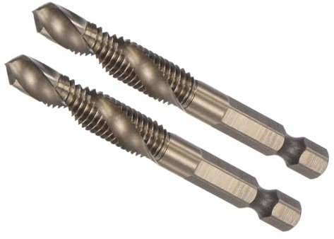 CoCud Foret-Taraud Combiné, Taille de Filetage M8 x 1,25, Queue Hexagonale de 1/4, Acier Rapide Revêtu de Titane 6542 - (pour Aluminium, Acier Inoxydable, Plastique), 2 Pièces