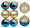 Oairse 8cm Christmas Baubles for Christmas Tree Decorations, 6 pcs Blue and Gold Shatterproof Baubles for Glitter Christmas Tree Balls Ornaments for Xmas Halloween Wedding Party Decoration