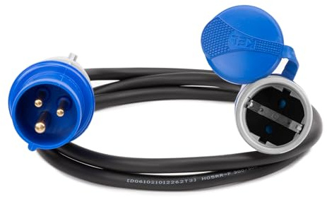 KEL Camping CEE Gummi Adapterleitung 1,5m - 230V / 16A, CEE Kabel Adapter mit Schutzkontakt-Kupplung, Kabelquerschnitt 3 x 2,5, IP44 für den Außeneinsatz, 3.680W für Camping, Caravan und Wohnwagen