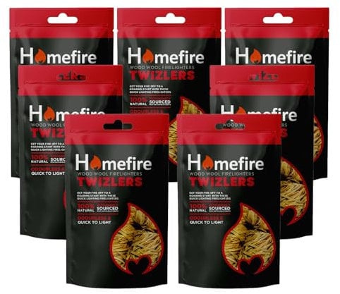 Homefire Natural Odourless Wood Wool Firelighters for Wood Burners, Open Fires, Multi-fuel Stoves and Pizza Ovens (Pack of 7)