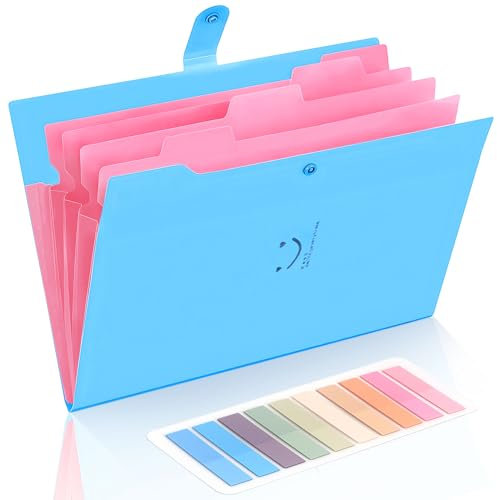 Dokumentenmappe A4, Fächermappe mit 200-Etiketten, 5-Fächer Mappe A4s, Sammelmappe mit Druckknopf für Zuhause, Büro, Schule Und Auf Reisen (Blau)