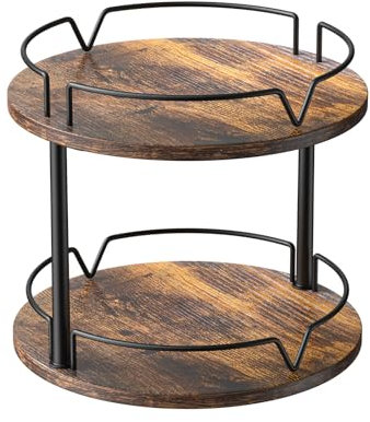 Lazy Susan, drehbares Gewürzregal, 2 Etagen, industrieller Drehteller, Gewürzhalter, für Küchenarbeitsplatte und Schrank, kompakt und vielseitig, rustikales Braun