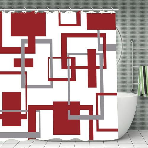 Wohnvoraus Rideau de douche rouge et gris, motif géométrique abstrait rouge et gris, rideau décoratif pour salle de bain, salle de bain, chambre humide, baignoire, 180 x 180 cm