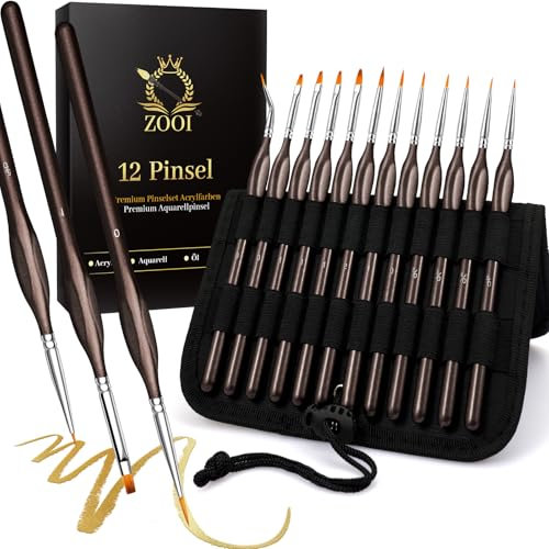 ZOOI 12 Pinsel, Premium Detail Pinselset Acrylfarben, Malen nach Zahlen Erwachsene Pinsel Acryl Pinsel Set, Aquarellpinsel, Modellbaupinsel, Watercolor Brush Extra Feine, Adventskalender Füllung