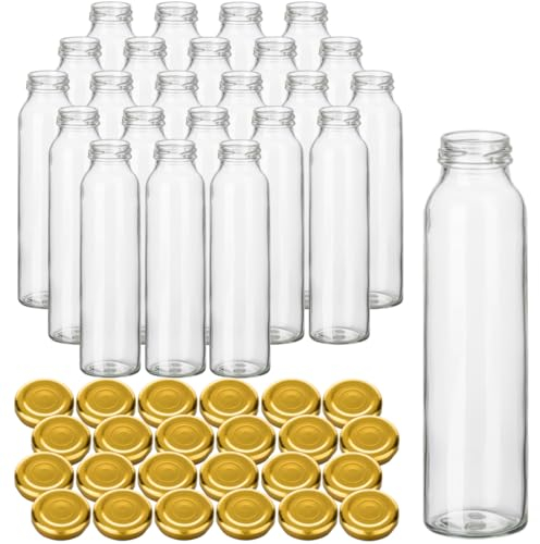 gouveo Set di 24 bottiglie di vetro da 300 ml, frullati con tappo a vite, colore oro, per succhi di frutta, frullati, fatti in casa (SF300G)