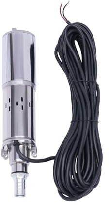 ERnonde Pompa per fontana profonda, 12 V, pompa solare sommersa DC, alloggiamento in acciaio inox, 180 W, per il prelievo di acque sotterranee da pozzi profondi, colore argento e bianco