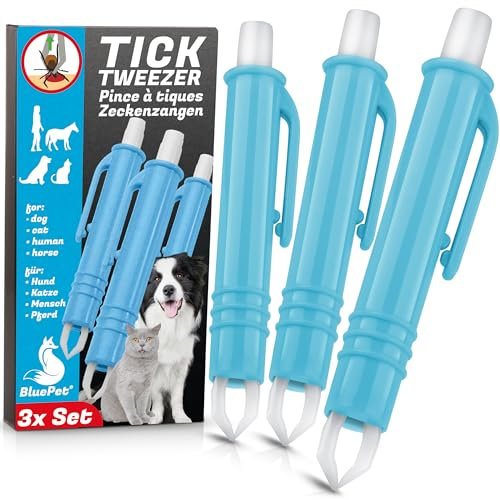 BluePet - 3X Pinzas de Garrapatas Automáticas, Extractor de garrapatas para Perros, Gatos, Caballos y Personas, Eliminar Garrapatas sin Dolores, Quita Garrapatas Fácilmente y Rapidamente