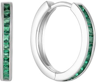 Starchenie Creolen Ohrringe 925 Silber mit Grüner Zirkonia für Damen Huggie Ohrhänger Hypoallergen Schmuck Geschenk