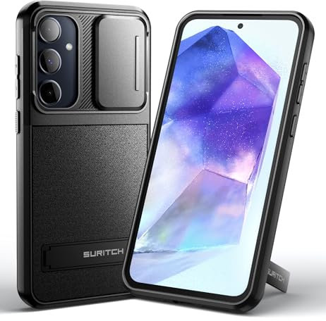 SURITCH Hülle für Samsung Galaxy A55 5G mit Ständer Samsung A55 Handyhülle Kameraschutz Slide Camera Stoßfest Schutzhülle Case Cover für Galaxy A55 5G 2024 (Schwarz)