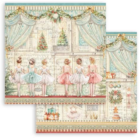 Stamperia - Loose Sheets for Scrapbooks, Albums, Cards, Bullet Journals, and More, Acid Free, Double-Sided, Perfect for Hobbies, Crafts and Gifting (The Nutcracker, Ballet) (30.5 x 31.5cm) (6 Sheets)