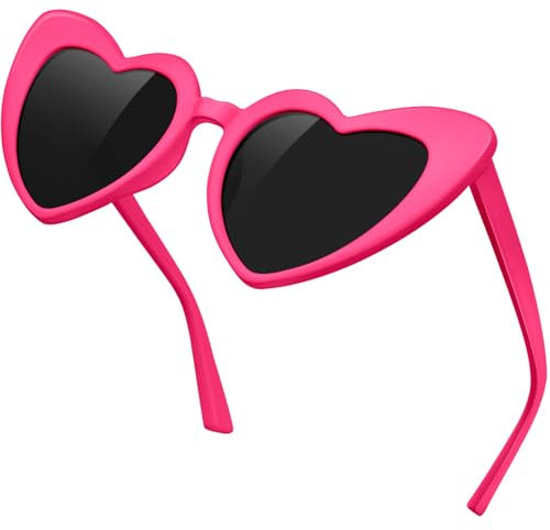 KANASTAL Pink Heart Sunglasses Womens Mens Polarised Ladies Love Shaped Bride Party Grande Classic Vintage Plastic UV400 Protection - Pink Frame Black Lens