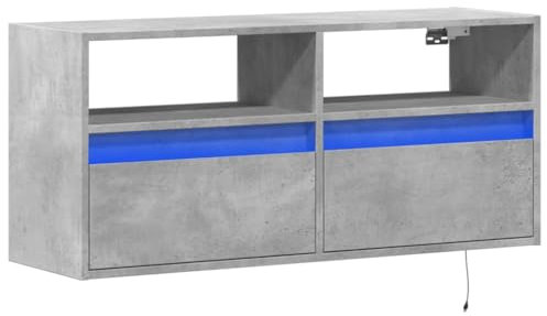 vidaXL Mueble de TV de Pared con Luces LED Gris hormigón 100x31x45 cm, Mueble de TV suspendido, Mueble de TV montado en la Pared, Soporte de TV Flotante