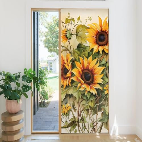 Neukids adesivi per porte 76×200CM, girasoli vintage adesivo porta interna, vinile autoadesivo effetto pelle testurizzata, adatto per la decorazione di porte interne, porte e finestre in vetro