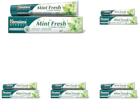Himalaya Herbals Mint Fresh Herbal Toothpaste Gum Expert Range for Healthy, Protected Gums and Fresh Breath, 75 ml (Packung mit 5)