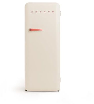 CREATE / RETRO FRIDGE 150 TERRACOTA/Frigorífico blanco roto maneta terracota con congelador 281L / 102W. bajo consumo. 150cm. 3 estantes. regulador temperatura. botellero. 60x60x150cm