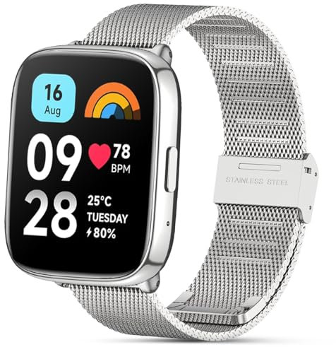 RenSheng Redmi Watch 3 Active Correa de Acero Inoxidable, Bonita Correa de Metal para Redmi Watch 3 Active Correa de Repuesto Resistente al Desgaste y al Agua