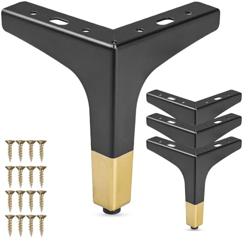 La Vane 4er Set Metall Möbelfüße (15cm Höhe) Schwarz/Gold - Diamant-Dreieck Design für Schrank, Sofa, Couch & Regal | Stabile Ersatzbeine mit Schrauben | Einfache DIY Montage