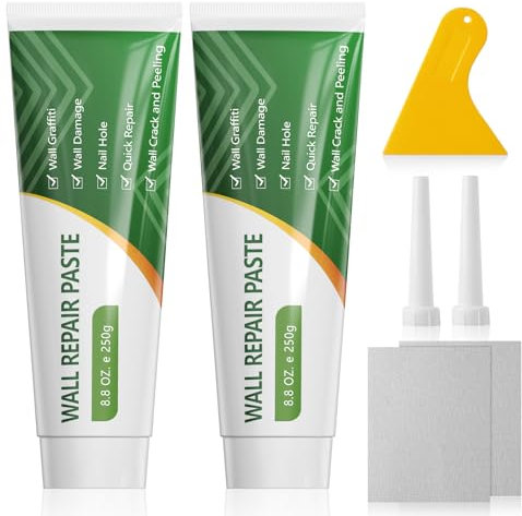 500g Spachtelmasse Weiß Innen, Wand Reparatur Paste, Löcher Wand Füllen, Wall Repair Kit mit Spachtel, 2 x Tüllen & Schleifpapier für die schnelle Reparatur von Rissen, Graffiti und Löchern