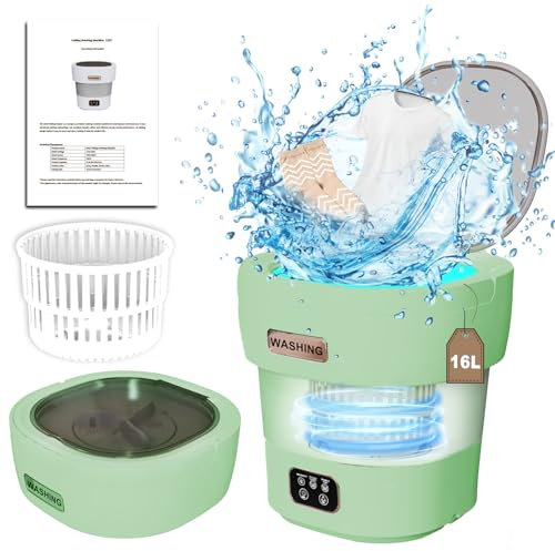 16L Mini Waschmaschine Faltbare, 1.8Kg 2 in 1 Tragbare Mobile Washing Machine Klein, Effiziente Reisewaschmaschine für Babykleidung, Unterwäsche, Camping, Wohnmobile,Geschenke,Reisen (Grün) ABC