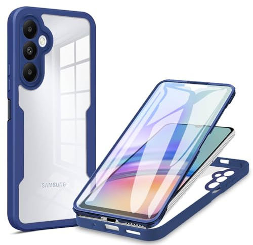 ILING Transparente Hülle für Samsung Galaxy A26 5G, 360-Grad-Ganzkörper Stoßfest Schutzhülle mit Eingebauter Displayschutz, Ultra Dünn Harte PC Silikon TPU Handyhülle (Blau)