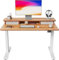 FEZIBO Height Adjustable Electric Standing Desk with Double Drawer, 100 * 60cm Stand Up Table with Storage Shelf, Sit Stand Desk with Splice Board, Light Rustic
