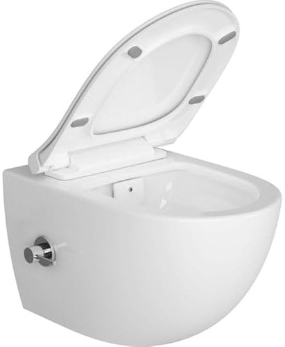 Sento Wand-WC mit Bidetfunktion und integrierter Thermostat-Armatur, mit Waschmitteltank, ohne Spülrand inkl. Armatur und Sento WC-Sitz mit Absenkautomatik Slim