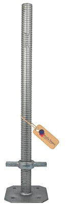 GEZU IMPEX Martinetto di Base per Ponteggio 800 x 38 mm Zincato Elettroliticamente Set di 4 Martinetti a Vite Livellatori Regolabili in Altezza per Ponteggi con Piastra di Base