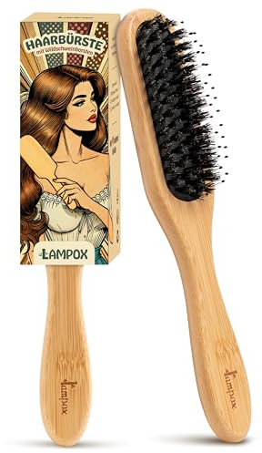 Bambus Haarbürste mit Wildschweinborsten Kopfmassage Haarpflege, Entwirrbürste für lange Haare & Locken von Damen, Herren & Kinder, Massagebürste für die Kopfhaut, Detangler (länglich)