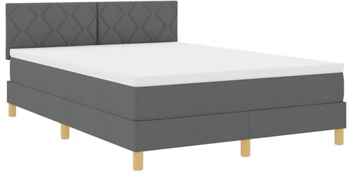 vidaXL Boxspringbett mit Matratze Dunkelgrau 140 x 200 cm Stoff, Stylische Schlafzimmermöbel, verstellbares Kopfteil, Moderne Betten, mittelfestes Schaumstoffmatratze, rechteckiger Bettrahmen