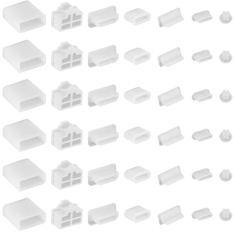 50 Stück 7 Arten USB Schutzkappe, Silikon USB-C Staubschutz USB-A Port USB-C Schutzkappe Anti Staubschutz für USB A Weiblich/Männlich, Type-C, 3.5mm Kopfhörer, RJ45 Ethernet (Weiß)